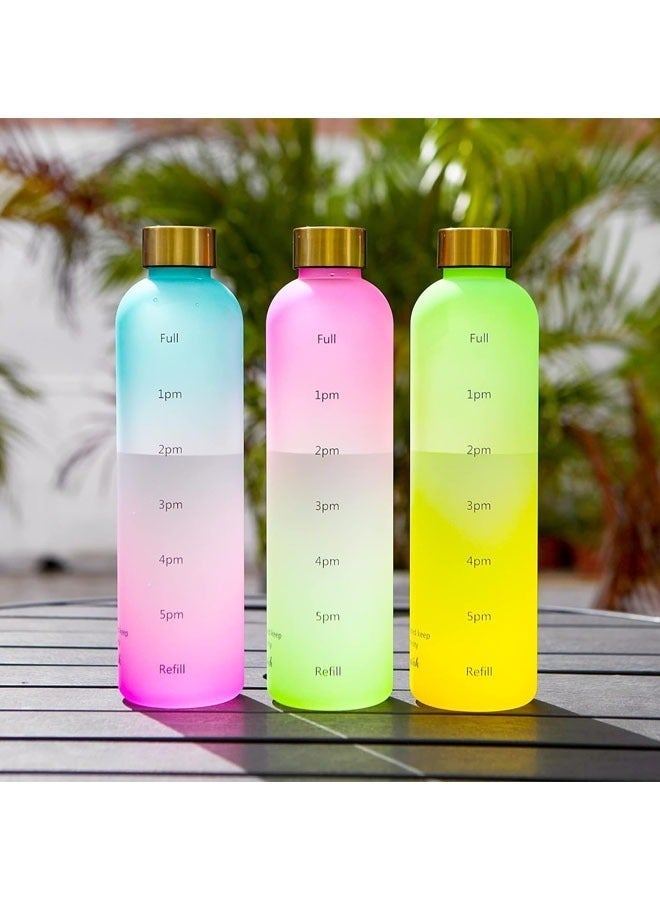 YelaJoy 34oz/1000ml Motivational Sports Water Bottle with Time Marker, Leak-Proof & BPA-Free with Shoulder Strap for Gym, Fitness & Outdoor (Gradient Blue Pink) - Image 3